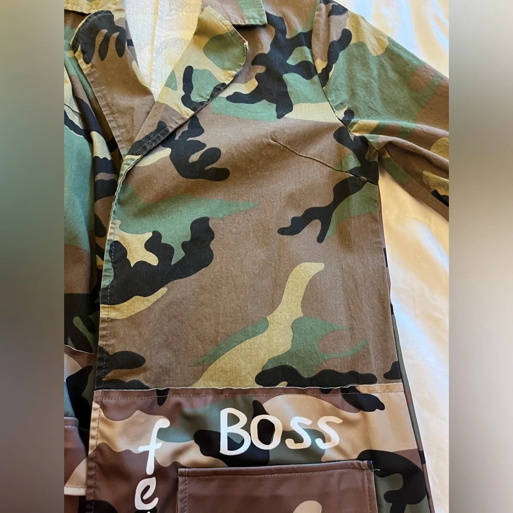CAMO Trench Coat "There's Nothing Like a SISTAH" Graffiti Jacket Street Wear - Picture 6 of 11